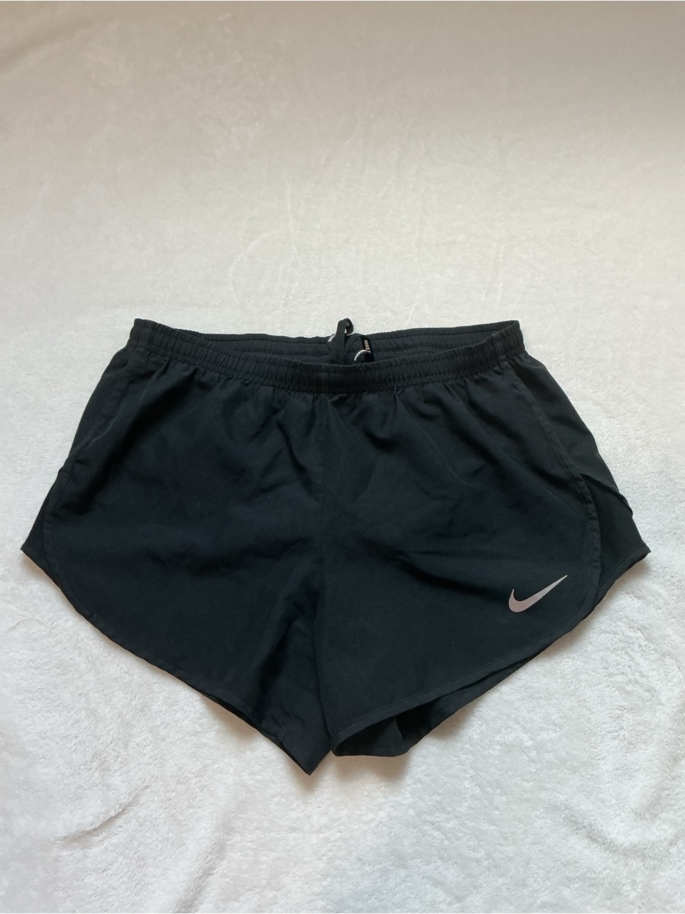 Nike Women's Black Athletic Running Shorts with Silver Swoosh